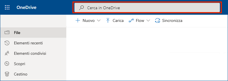 OneDrive for Business online con barra di ricerca nella parte superiore