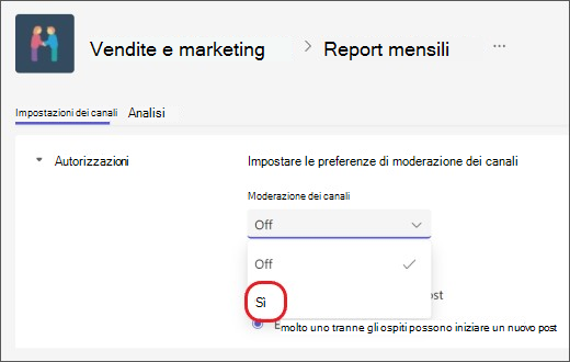 attiva la moderazione del canale