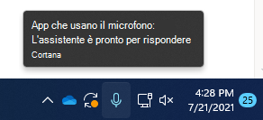 Schermata dell'icona del microfono sulla barra tassk.