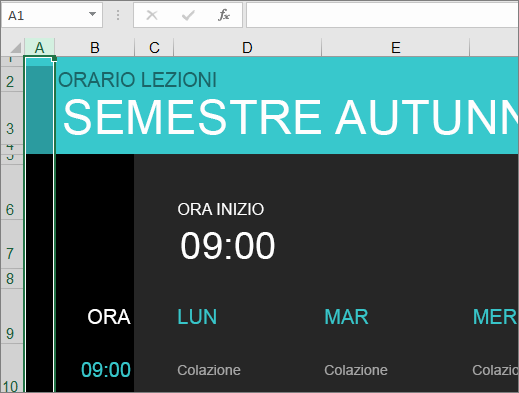 Versione precedente del modello di Excel Gestione corsi universitari senza descrizioni degli elementi.