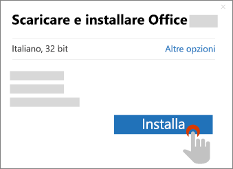 Mostra il pulsante Installa nella finestra di dialogo Download di Office