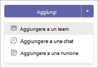 aggiungere un'app nell'elenco a discesa di Teams