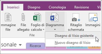 Screenshot del pulsante Inserisci diagramma in OneNote 2016.