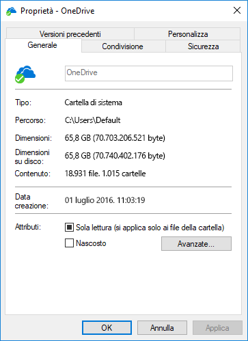 Proprietà di OneDrive