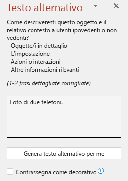 Riquadro di testo alternativo che mostra un esempio di testo alternativo non valido.