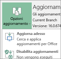 Selezionare Aggiorna adesso nell'elenco a discesa Opzioni di aggiornamento