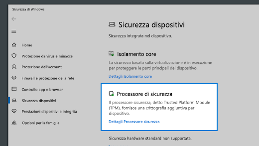 Collegamento ai dettagli del processore di sicurezza