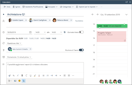 Pianificazione di una riunione in Outlook sul Web