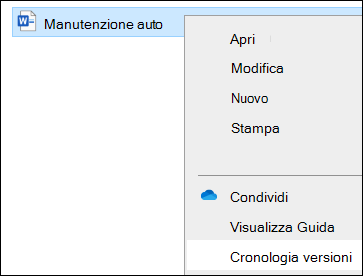 Esplora file menu che include l'opzione Cronologia versioni.