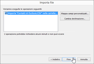 Quando si importano i contatti di Gmail nella cassetta postale di Office 365, fare clic sul pulsante Fine per avviare la migrazione