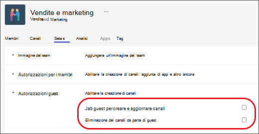 Impostare le autorizzazioni guest in Teams.