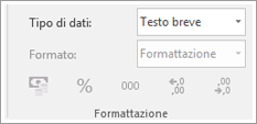 Parte di schermata che mostra il campo Tipo di dati