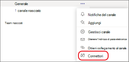 Scegliere i connettori dal menu