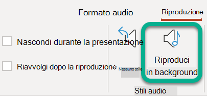 Sulla barra multifunzione, nella scheda Riproduzione, selezionare Riproduci in background.