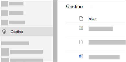 Screenshot della scheda Cestino in OneDrive.com.