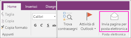 Screenshot del pulsante Invia pagina per posta elettronica in OneNote 2016.