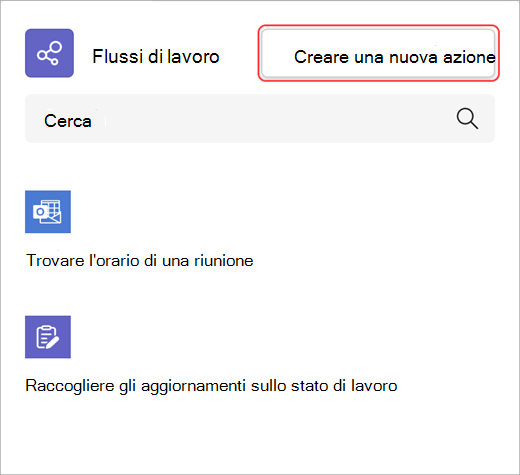 Screenshot che mostra come creare una nuova azione del flusso di lavoro