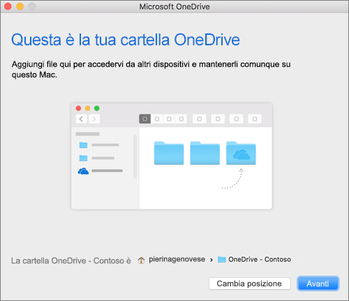 Screenshot della schermata Questa è la tua cartella OneDrive dopo aver scelto una cartella nella procedura guidata Benvenuto in OneDrive in un Mac