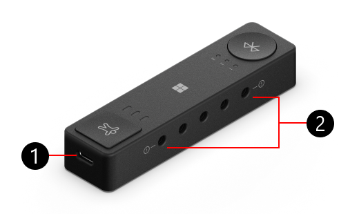 Hub adattivo Microsoft numeri per identificare le caratteristiche fisiche, a partire dalla porta di ricarica USB-C.