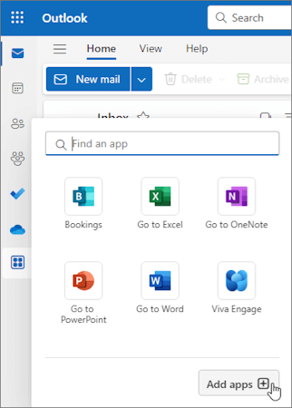 Menu a comparsa Altre app in Outlook sul Web e nel nuovo Outlook per Windows.