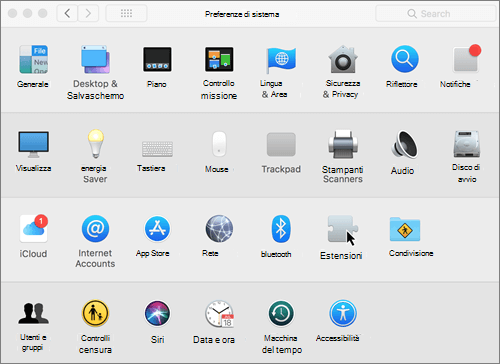 Screenshot delle preferenze di sistema in un Mac