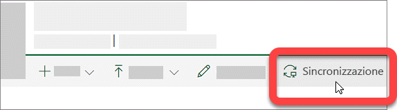 Schermata che mostra il pulsante Sincronizza in una raccolta di SharePoint.