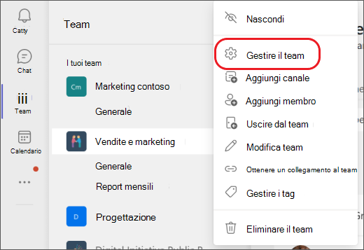 Gestisci i team in Teams.