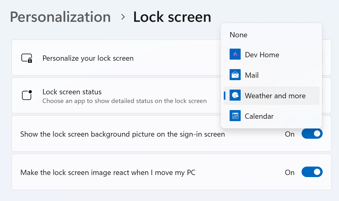 ロック画面の詳細な状態設定のWindows 11