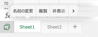 Excel for iOS でシートの名前を変更するオプション。
