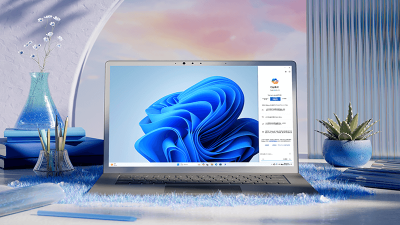 Copilot メニューが開いている Windows 11 PC。