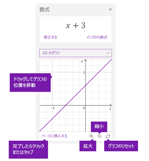 数式アシスタント ウィンドウのグラフ オプション