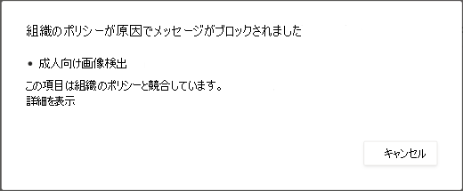 ダイアログ メッセージは、成人向けコンテンツを含むメッセージが削除された理由を説明します。