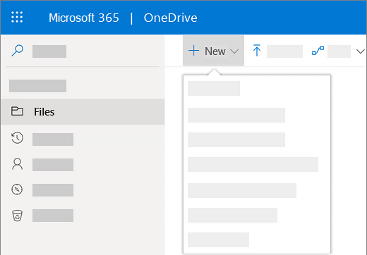 OneDrive for Business で新しいドキュメントを作成するための新規作成メニュー選択のスクリーンショット