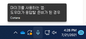 tasskbar의 마이크 아이콘 스크린샷.