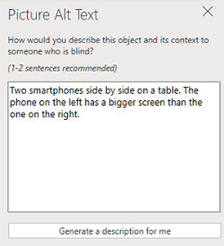 The Picture Alt Text pane in PowerPoint for the web.