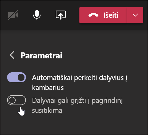 Atskirųjų kambarių parametrai programoje „Teams“