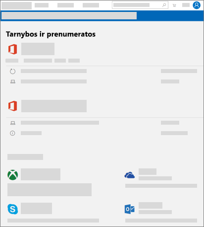 Paslaugos ir prenumeratos rodomos puslapyje account.microsoft.com