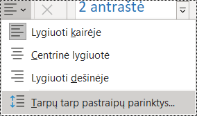 Pagrindinio meniu parinkties Tarpai tarp pastraipų ekrano nuotrauka.