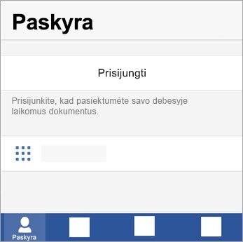 Prisijunkite naudodami savo „Microsoft“ paskyrą arba „Office 365“ darbo arba mokymo įstaigos paskyrą. 