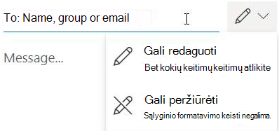 Pasirinkite pieštuko piktogramą, kad suteikite gavėjams teisę "redaguoti" arba "tik skaityti". 