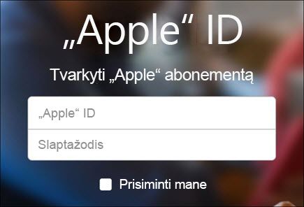 Prisijunkite naudodami savo „iCloud“ vartotojo vardą ir slaptažodį