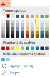 Pasirinkite rodyklę žemyn, esančią šalia mygtuko Šrifto spalva, kad atidarytumėte spalvų meniu