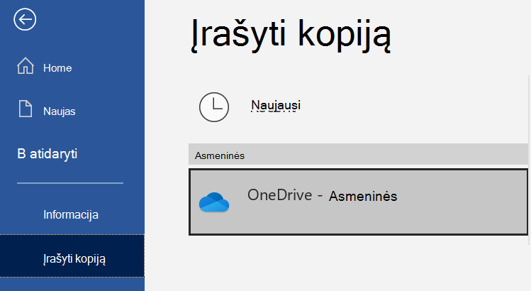 Vietų sąrašas Word dokumento puslapyje Įrašyti kopiją.