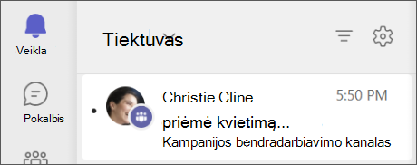 "Teams" – bendrinamo kanalo komandos kvietimas priimtas veiklos informacijos santrauka