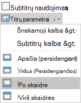 Subtitrų ir aprašų parinktys „PowerPoint Online“ klasikinėje juostelėje