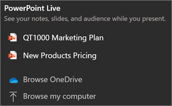 PowerPoint Live failų bendrinimo parinktys