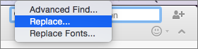 Selecting Replace on the Search menu