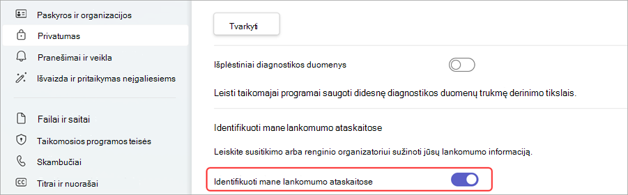 Identifikuoti mane lankomumo ataskaitose