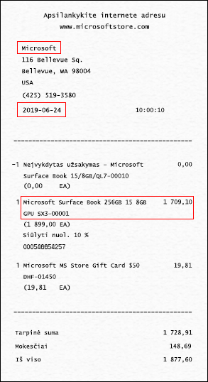 Jūsų kvite (arba pirkimo įrodyme) turėtų būti nurodyta parduotuvė, kurioje buvo įsigytas įrenginys, data ir nurodytas (arba detaliai išvardytas) įrenginys.