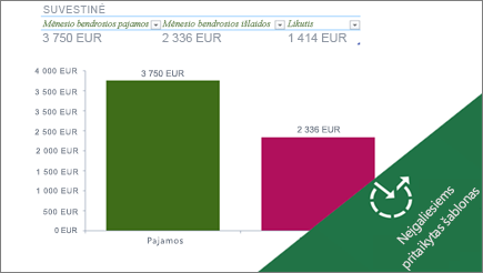 Juostinė diagrama programoje "Excel", kurioje rodomos mėnesinės išlaidos